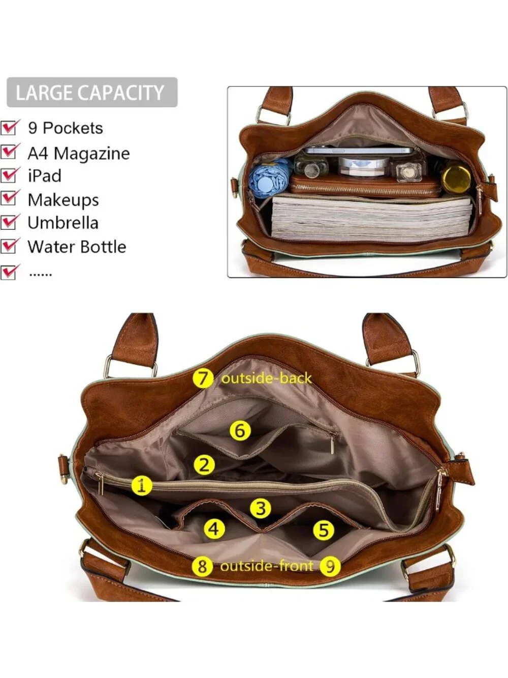 Stylish Large Crossbody Bag Set for Women | Soft PU Leather, 9 Pockets, Wallet